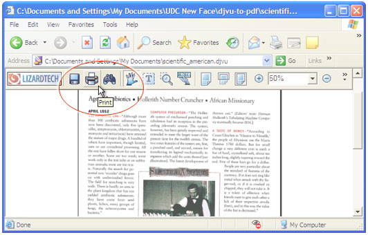 Open the DjVu file in Internet Explorer and press Print button in DjVu Browser Plugin toolbar.